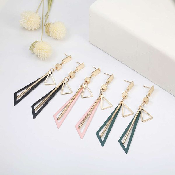 

earrings korean creative geometric temperament simple atmosphere color triangle earrings women fashion long earrings, Golden