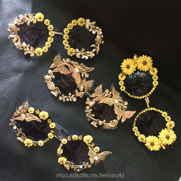 

highend accessories outdoors super luxury baroque sunglass women metal flower vintage eyewear sun glassswtm, Black