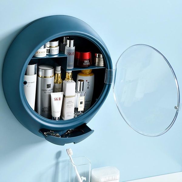 

storage boxes & bins 2021 wall-mounted design bathroom waterproof round makeup organizer large capacity washing tool convenient green box
