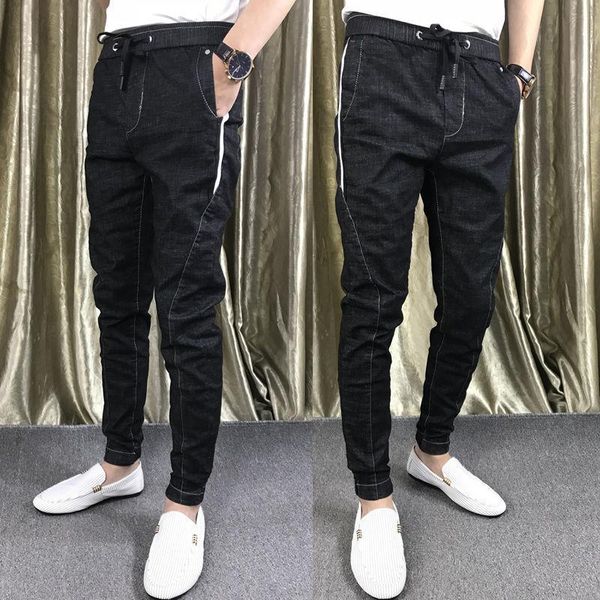 

men's jeans autumn and winter simple korean style slim fit skinny pants trendy ankle length trousers black men, Blue