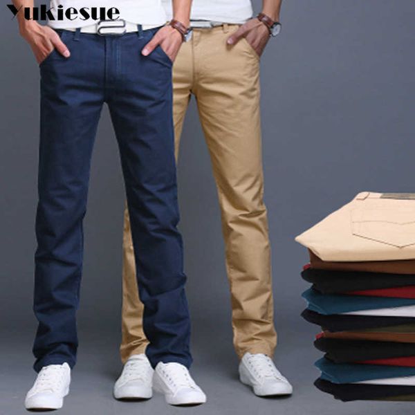 streetwear Design Casual Calça Masculina Algodão Slim Pant Calça Reta Fashion Business Sólida Khaki Calça Preta 28-38 210608