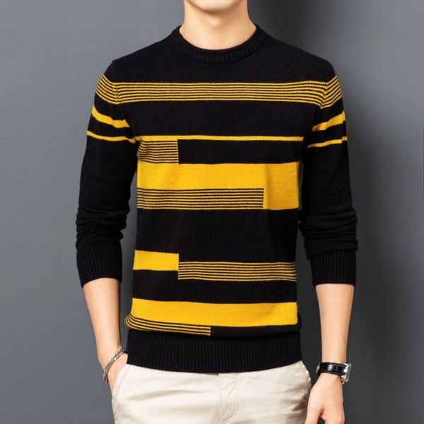 

men's sweaters winter autumn fashion striped sweater men o neck long sleeve slim fit pullover knitted business smart casual mens, White;black