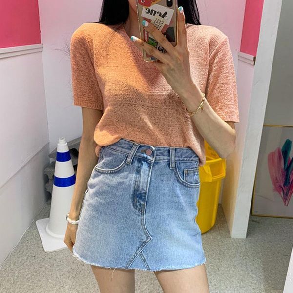 

women's t-shirt vintage v-neck short sleeve woman slim solid color tee summer korean style retro all-match for women 5 colors kynl, White