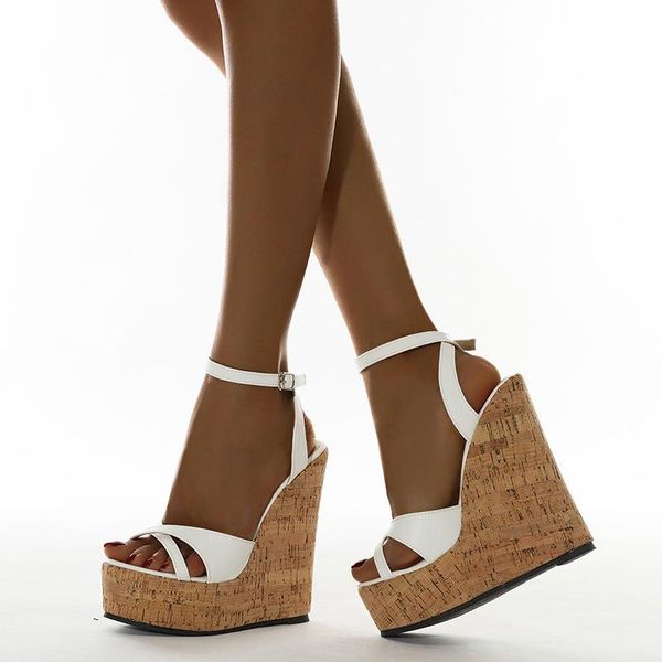 

dress shoes summer women's high heels sandals platform buckle wedges front open toe ladies size 35-42, Black