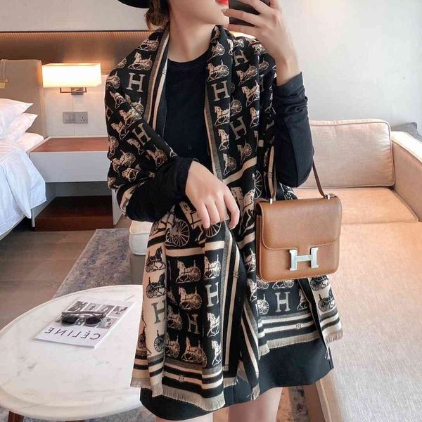 

tippet muffler scarf scarf imitation cashmere for women in autumn and winter warm thickened h carriage shawl long, Blue;gray