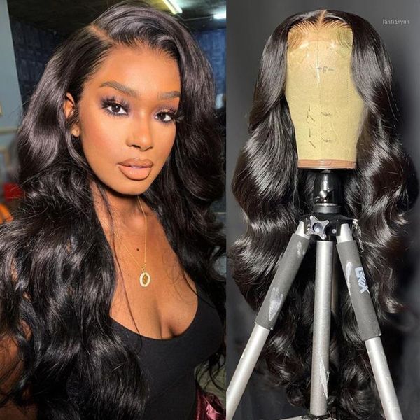 

body wave human hair wigs 4x4 lace closure wig brazilian for women 150% remy pre plucked frontal1, Black;brown