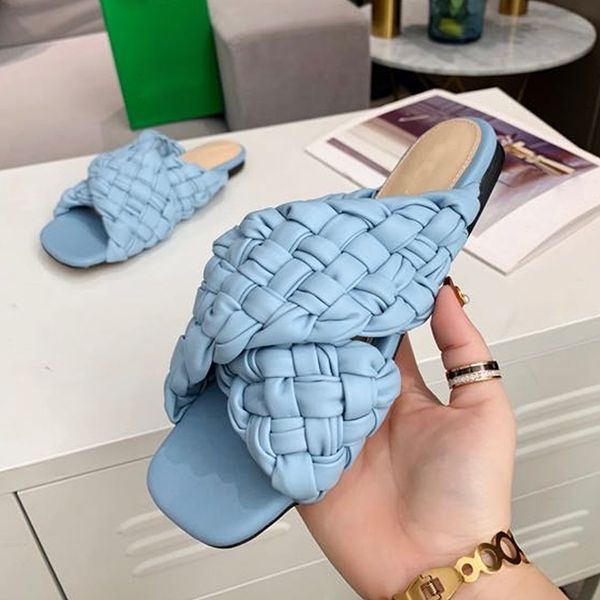 

summer beach slippers woman flat lazy mullers spaure toe cross handwork weave sandals 2021 female outside wear comfort slides, Black