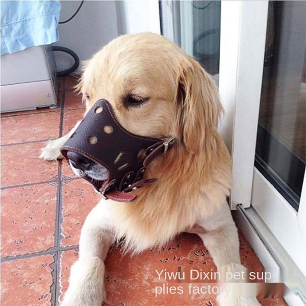 

dog apparel adjustable breathable mask pu leather pet muzzle anti bark bite chew safety for small large dogs mouth soft muzzles training