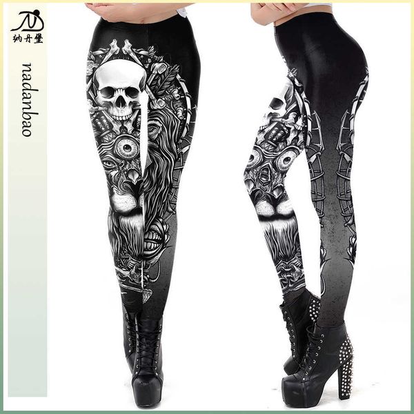 

popular 3d digital printing skull lion women's sports yoga leggings, Black