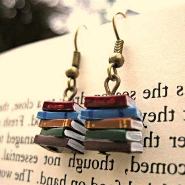 

earrings chenyou folding library color multicolor book pendant earrings, Golden