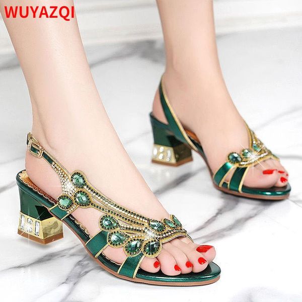 

dress shoes wuyazqi bohemian women's sandals with diamond in the middle heel leather comfortable outdoor beach q, Black