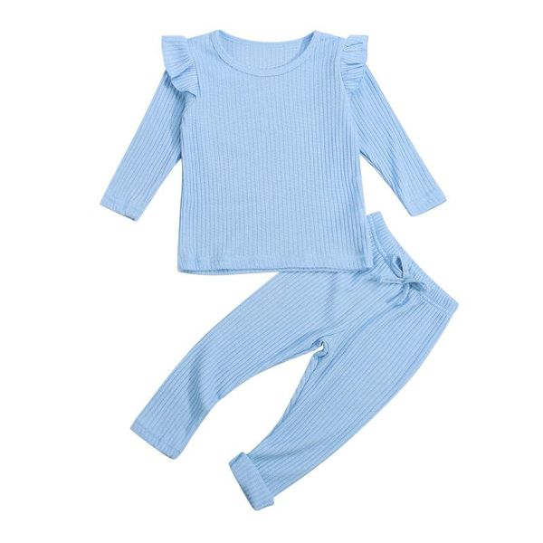 

clothing sets children's baby girl clothes casual 2pcs knit solid color sleeves pullover long pants for 2-7y, White
