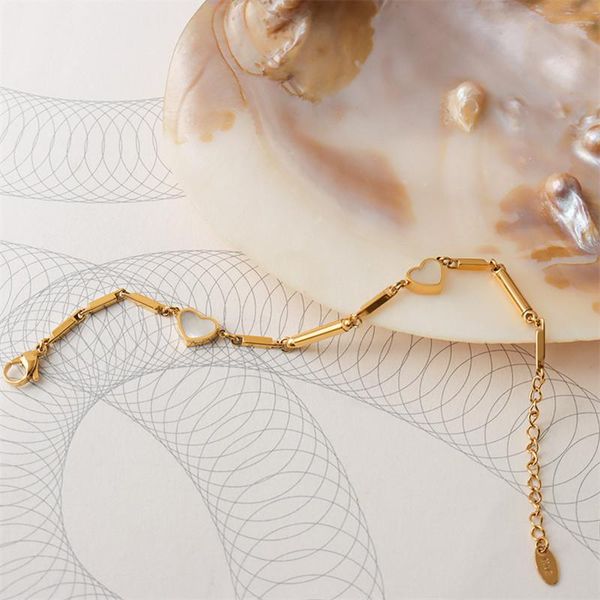 

link, chain gold shell stone heart-shaped bracelet for woman stainless steel cuff exquisite jewelry, Black