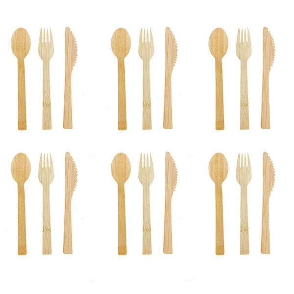 

disposable dinnerware bamboo spoon fork knife set wood flatware cutlery party restaurant wedding single-use