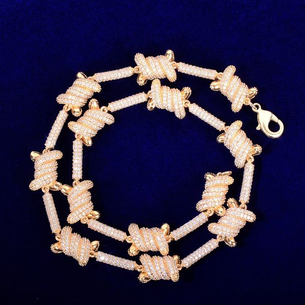 

solid 12mm round bone chains necklace choker gold color hip hop link bling full cubic zirconia men's rock street jewelry, Silver