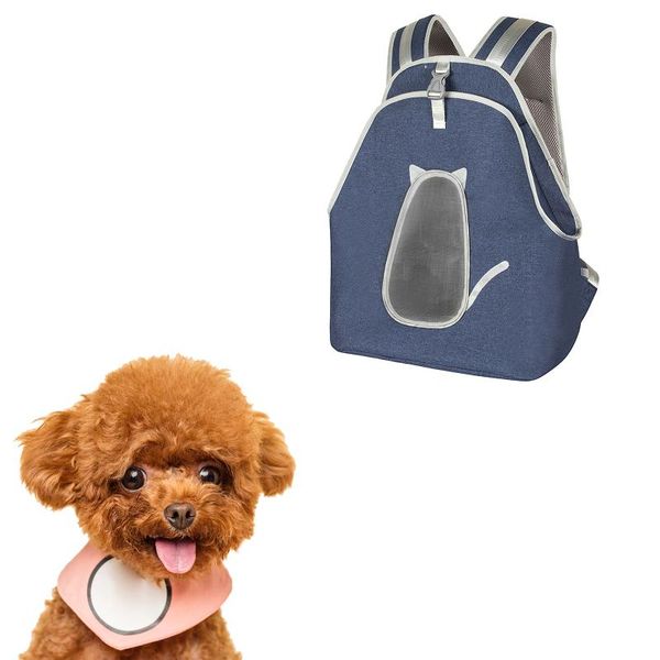 

pet backpack blue gray comfortable shoulder bag with mesh window pocket light reflective stripe for camping hiking travel dog car seat cover