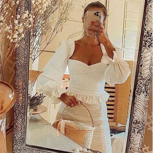 

puff sleeve vintage spring autumn white blouse women chic long pelpum ladies crop 210427