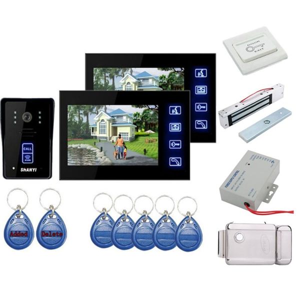 

home set 7" color monitor touch key video door phone doorbell intercom system ir camera 1to2 with 110v-220v wall mounted phones