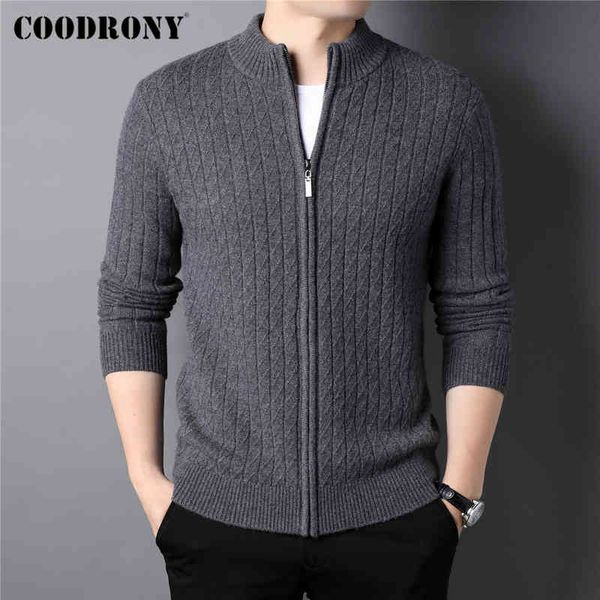 

coodrony brand thick warm winter zipper turtleneck cardigan men clothing fashion casual cashmere merino wool sweater coat c3148, Black;white