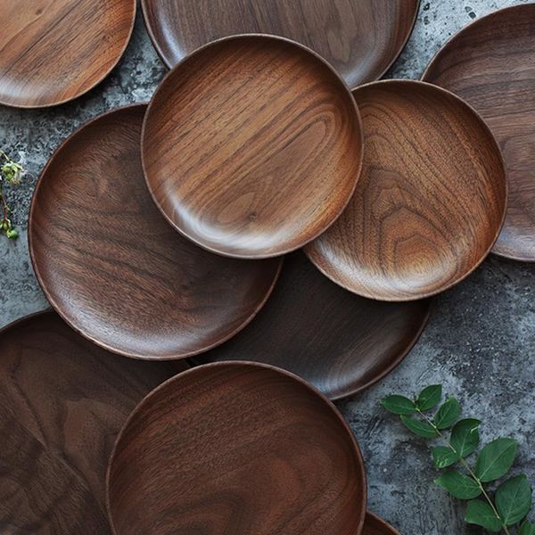 

dishes & plates 1pc natural wooden plate 15cm 20cm dish premium black walnut wood snack cake dessert serving kitchen tableware