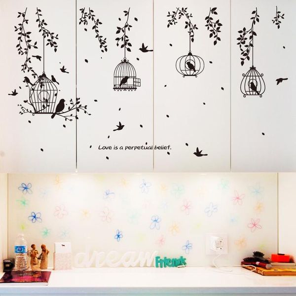 Adesivos de parede preta gaiola e folhas silhueta padrões PVC TV fundo decorativo decoração DIY