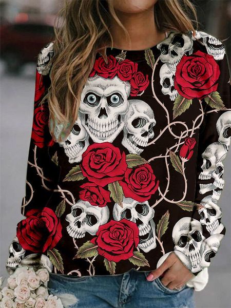 

halloween ladies sweatshirt printed long sleeve loose casual top, Black