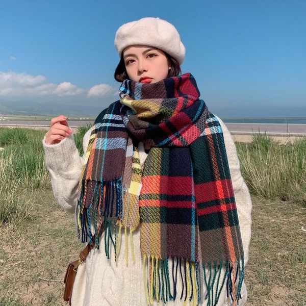 

scarves thick warm winter scarf women cashmere pashmina shawl lady wrap tassel knitted men foulard blanket hijab 2021, Blue;gray