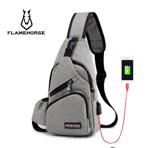 

cross body chest bag polyester oxford cloth charging usb outdoor travel sports simple one-shoulder casual stiletto