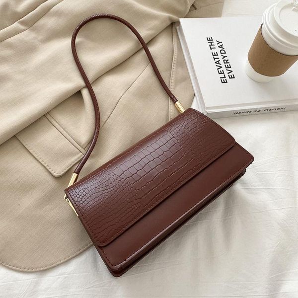 

evening bags simple leidure fashion vintage crocodile pattern pu leather women shoulder casual portable shopping bag classic buckle handbag