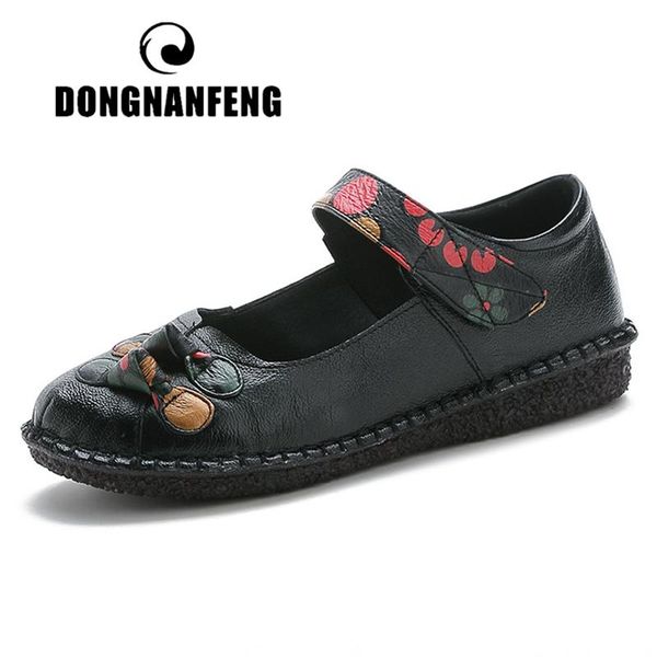 

female ladies mother women genuine leather shoes sandals flats bowknot flowers retro summer beach size 35-41 mld-988, Black