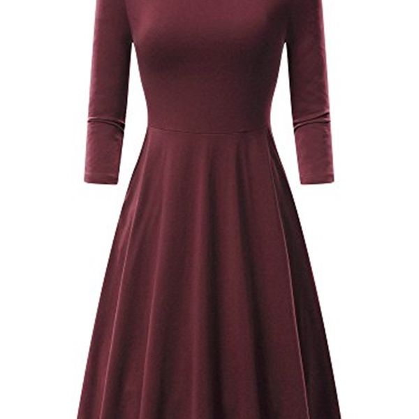 

casual dresses fensace womens 3/4 sleeves a-line cotton midi dress u2o1, Black;gray