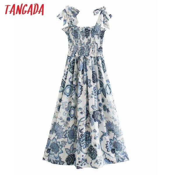 

summer women blue flowers print bow sleeveless ladies midi dress 2w48 210416, Black;gray