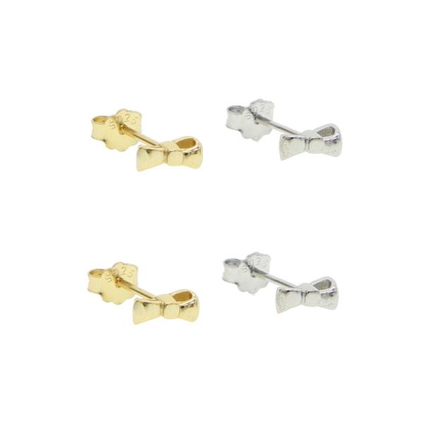 

other 925 sterling silver cute bow stud earring for young girl mini stuld multi piercing tiny children ear hole, Golden;silver