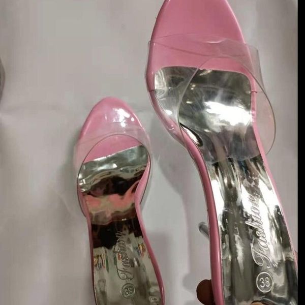 

slippers transparent thin heels women peep toe wedding party shoes for 2021 summer fashion high woman, Black