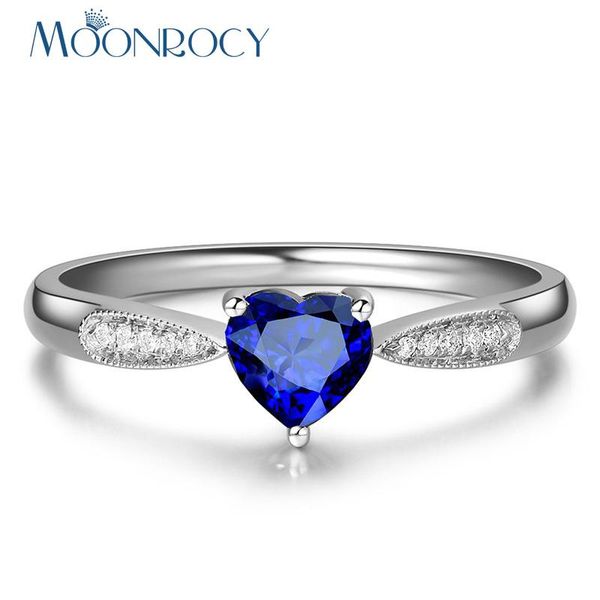 

wedding rings moonrocy silver color cubic zirconia heart blue cz crystal ring for women girls gift drop jewelry wholesale, Slivery;golden