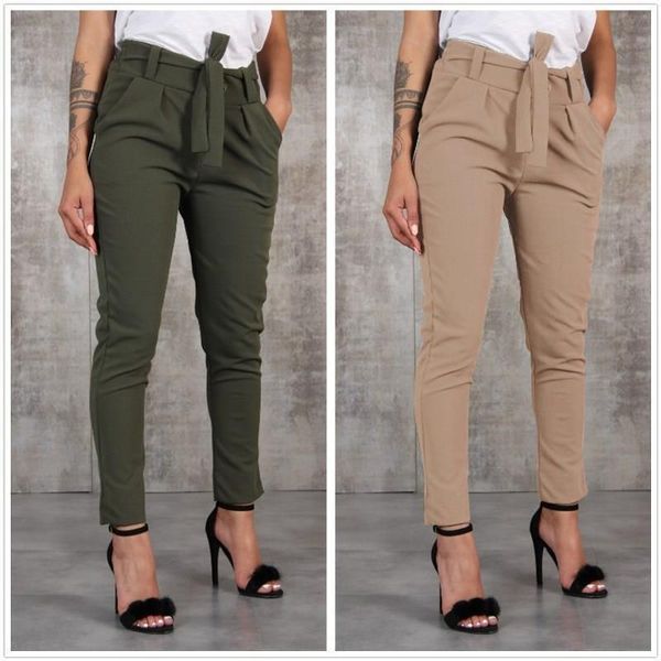 

casual slim chiffon thin womens pant high waist black khaki green, Black;white