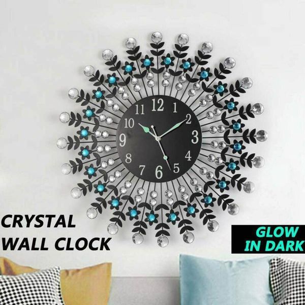 

wall clocks 60x60cm large 3d crystal sun modern style silent clock product living room office home decoration
