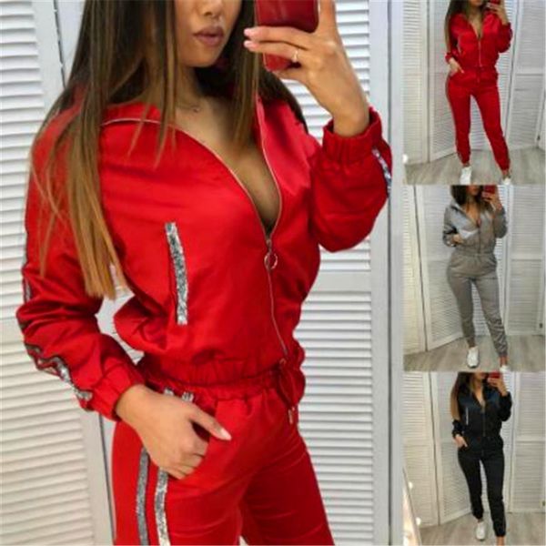 

women's autumn tracksuit 2 piece set women sports sets long sleeve sweatsuits fitness casual jogging sweatpants zipper suit, Gray