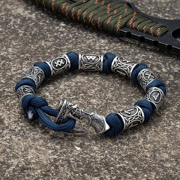 

charm bracelets men viking celtic rune beads axe bracelet odin symbol scandinavian metal lanyard handmade woven paracord norse amulet jewelr, Golden;silver