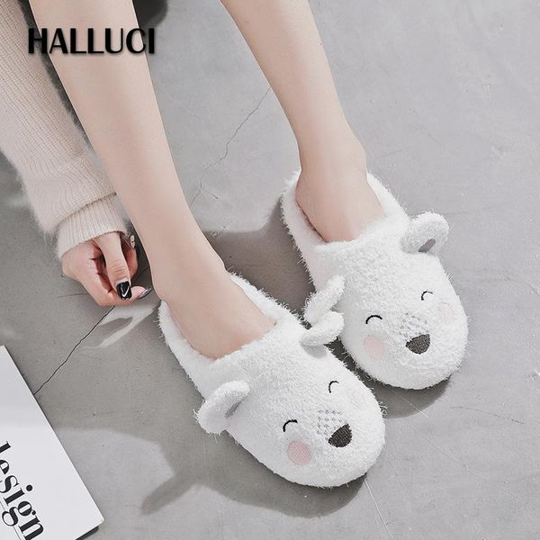 

slippers winter cute bear home shoes women feather short plush japanese bedroom non-slip slides kawaii slipper, Black