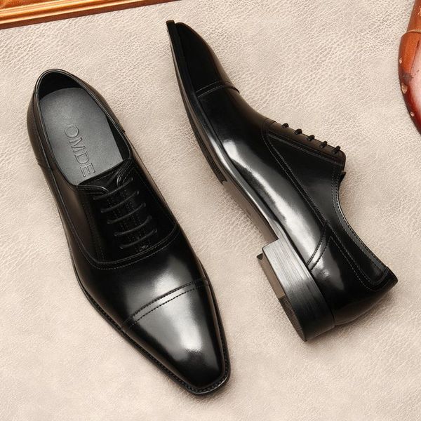 

dress shoes men's genuine leather men oxfords black wedding high qualigy business work square head laces-up man