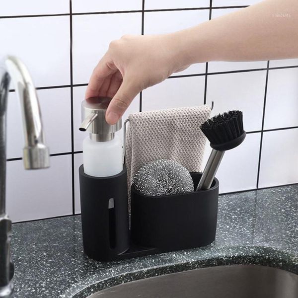 

storage bottles & jars fashion sink caddy cleaning kit kitchen with soap dispenser steel ball and brush for organizing