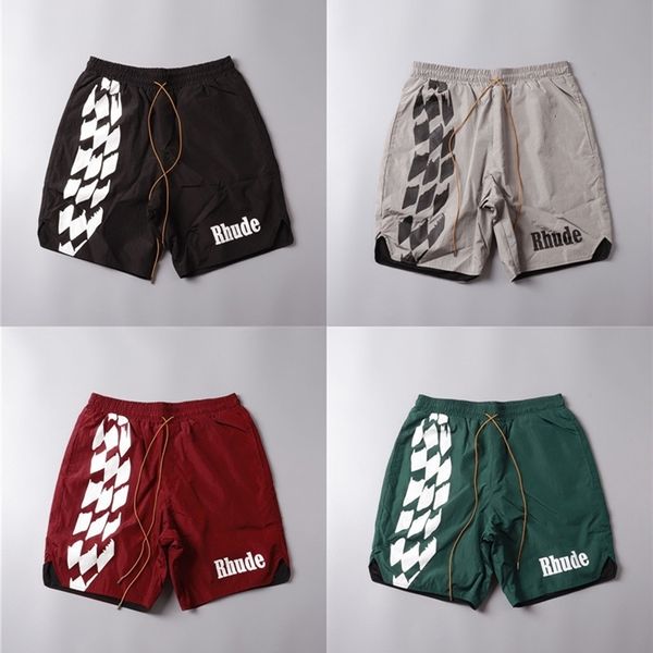 

streetwear racing track printing beach men women 1:1 summer breechcloth mesh lining rhude shorts y200901, White;black