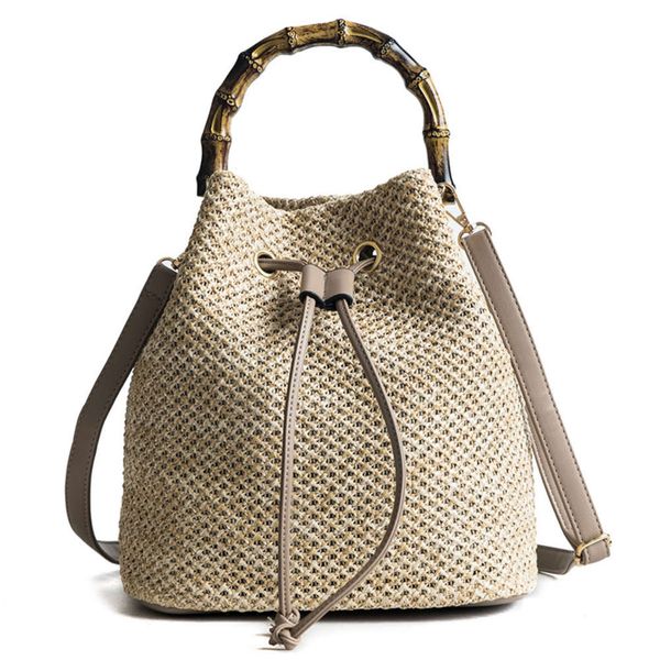 

summer straw woven bag fashion korean style bamboo portable bucket women's