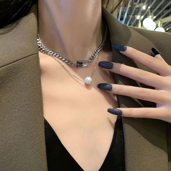 

folding necklace women's pearl clavicle chain net red sweater neck chain fashion accessories trinkets, Silver