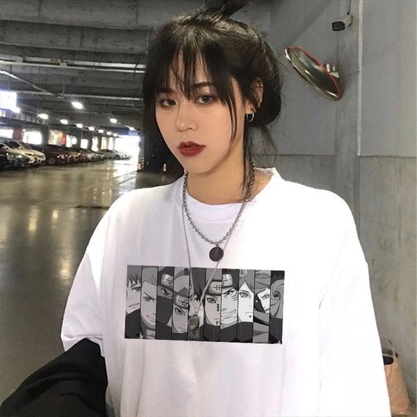 

naruto summer harajuku cool womens cartoon comic short sleeve japanese chic anime funny printed streetwear, White