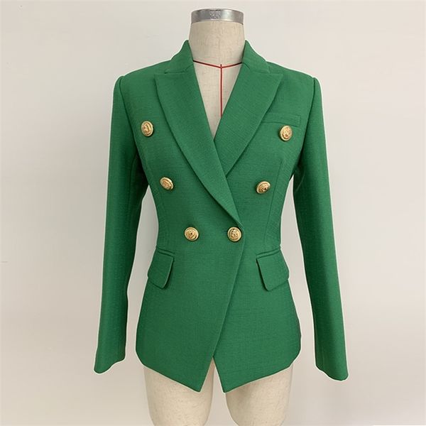 

high street stylish designer blazer women's double breasted lion buttons slim fitting jacket olive green 210930, White;black