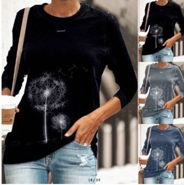 

casual dresses women's round neck printed long sve and sweater, Black;gray