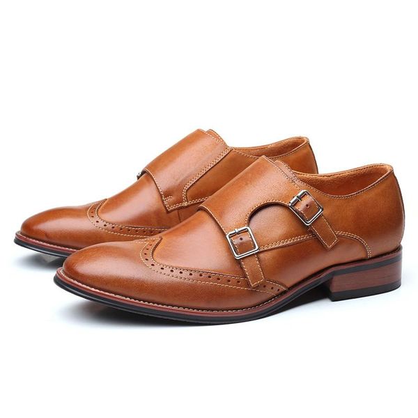 

dress shoes 2021 casual business men handmade cow leather formal vintage wedding loafers brogue big size, Black