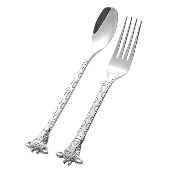 

forks 2pcs dessert spoon and fork set stainless steel mixing cartoon cake for home restaurant (silver)